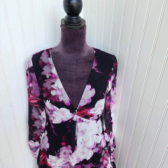 Guess by Marciano Womens Purple Black Hi Low Multi Fushion Sheer Long Sl Dress 4 - Picture 11 of 16